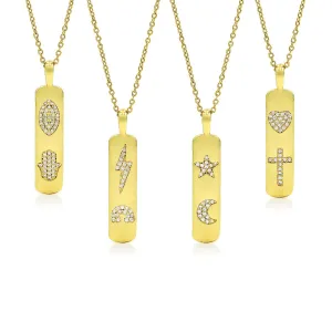 Stainless Steel Gold Plated Micro Pave Trendy Bar Pendant Necklace
