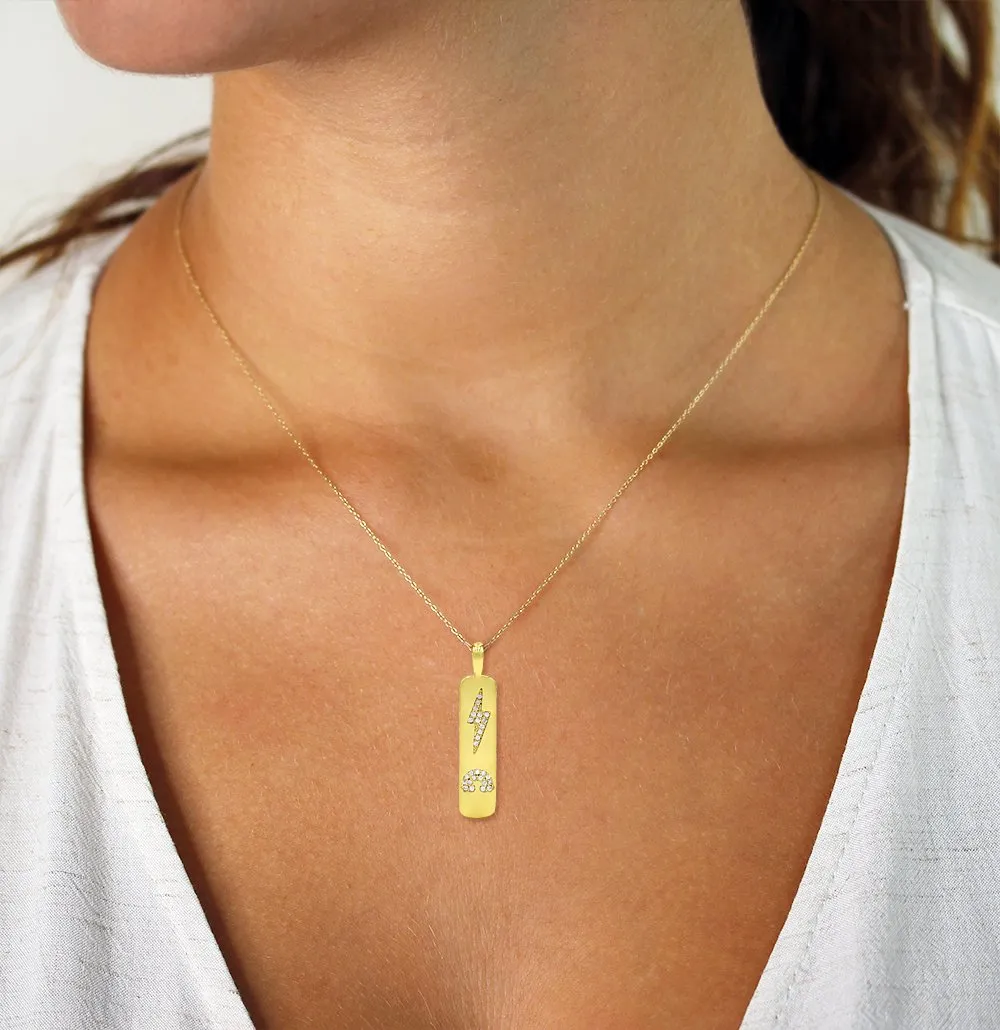 Stainless Steel Gold Plated Micro Pave Trendy Bar Pendant Necklace