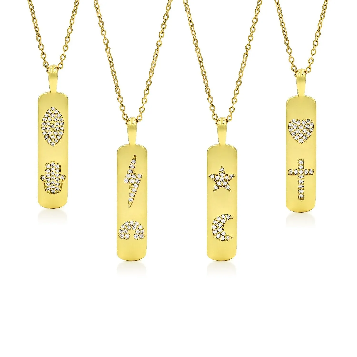 Stainless Steel Gold Plated Micro Pave Trendy Bar Pendant Necklace