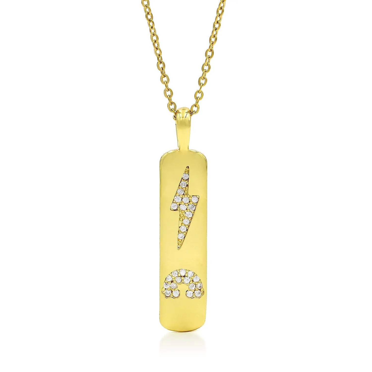 Stainless Steel Gold Plated Micro Pave Trendy Bar Pendant Necklace