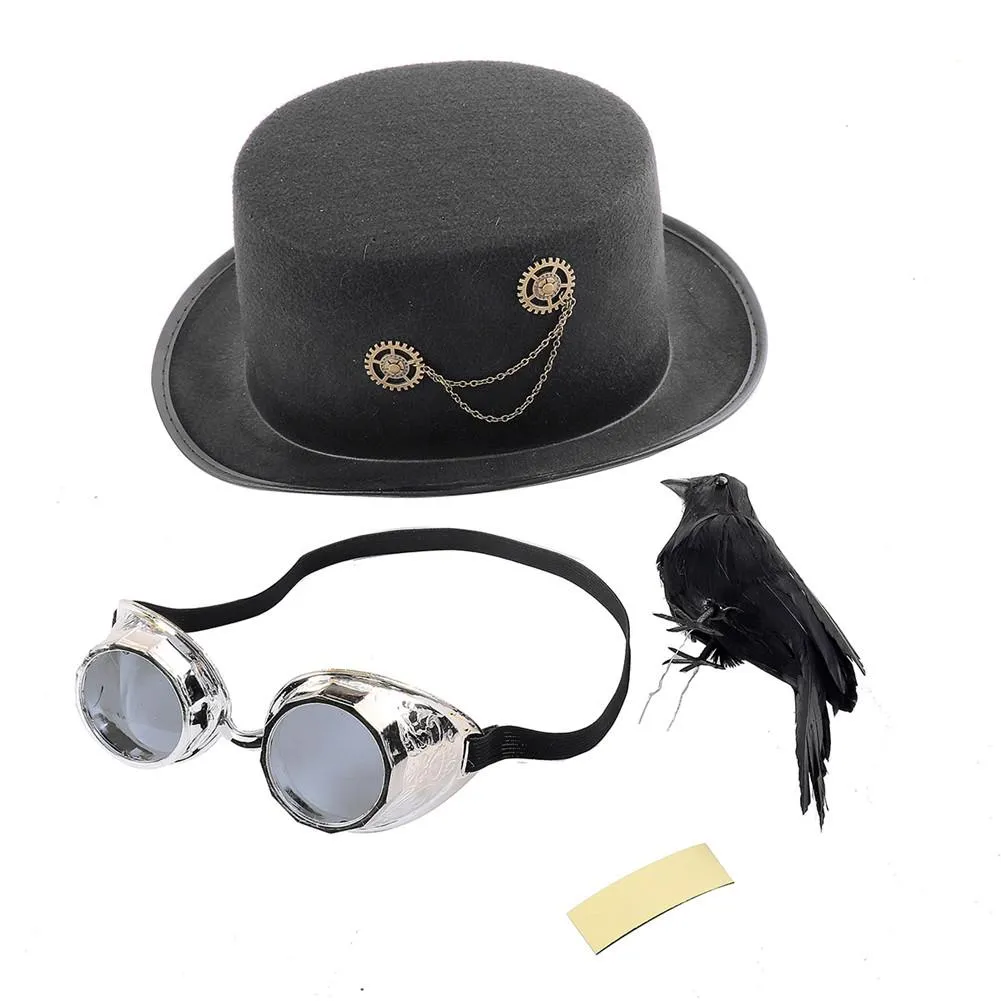 Steam Punk Party Hat with Raven and Goggles