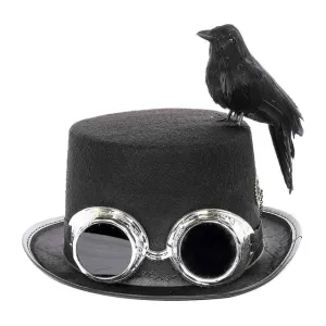 Steam Punk Party Hat with Raven and Goggles