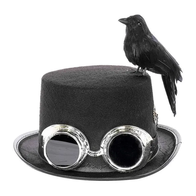 Steam Punk Party Hat with Raven and Goggles