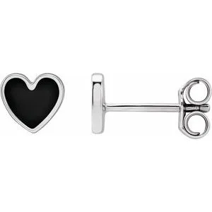 Sterling Silver 5.9x5.5 mm Black Enameled Heart Earrings