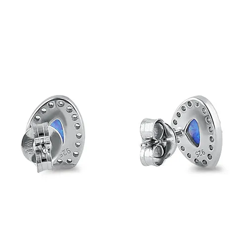 Sterling Silver Blue Lab Opal & Clear CZ Offset Stud Earrings