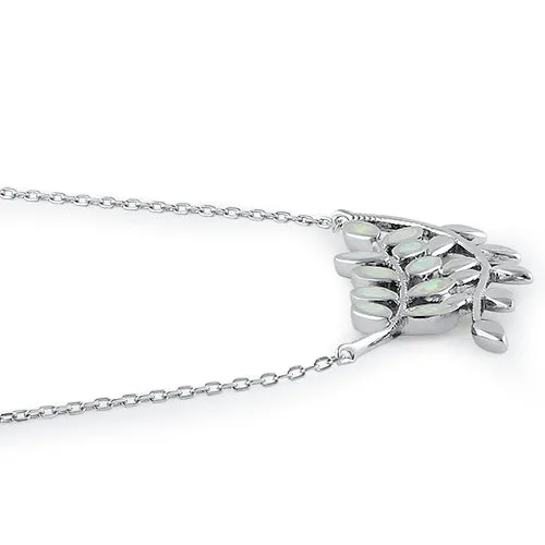 Sterling Silver White Opal Trendy Leaf Necklace