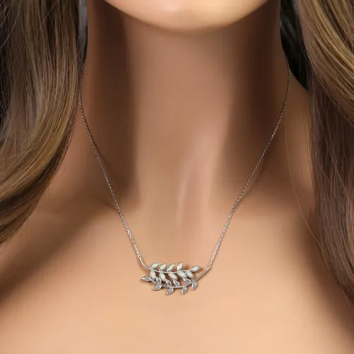 Sterling Silver White Opal Trendy Leaf Necklace