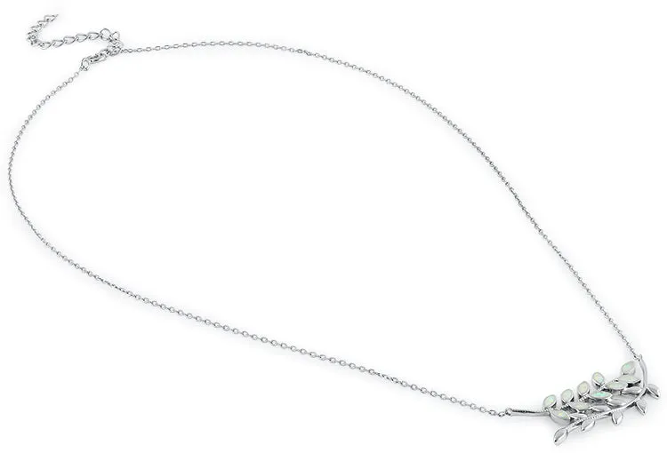 Sterling Silver White Opal Trendy Leaf Necklace