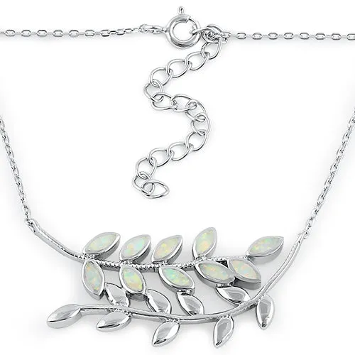 Sterling Silver White Opal Trendy Leaf Necklace