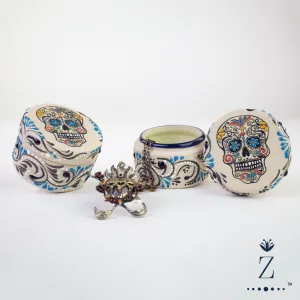 Stoneware Caddy | Azules Sugar Skull Edition, Ceramic Container