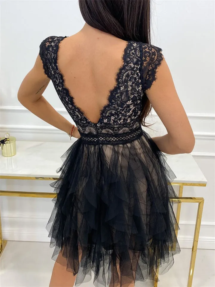 Summer Sexy V Neck Lace Splicing Sleeveless Lady Dress