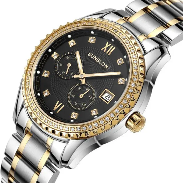 SUNBLON Two-Way Timing Movement Water Resistant Stainless Steel Men's Automatic Mechanical Watch