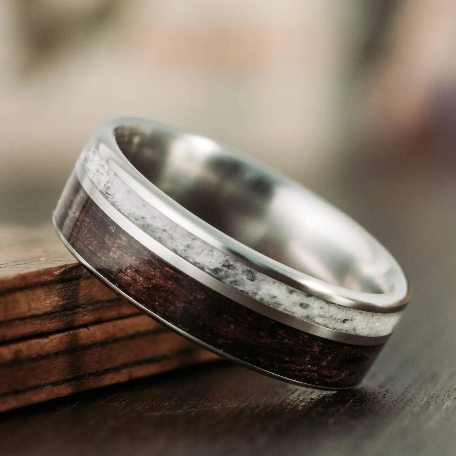 The High Country | Men's Antique Walnut, Elk Antler, & Titanium Wedding Band