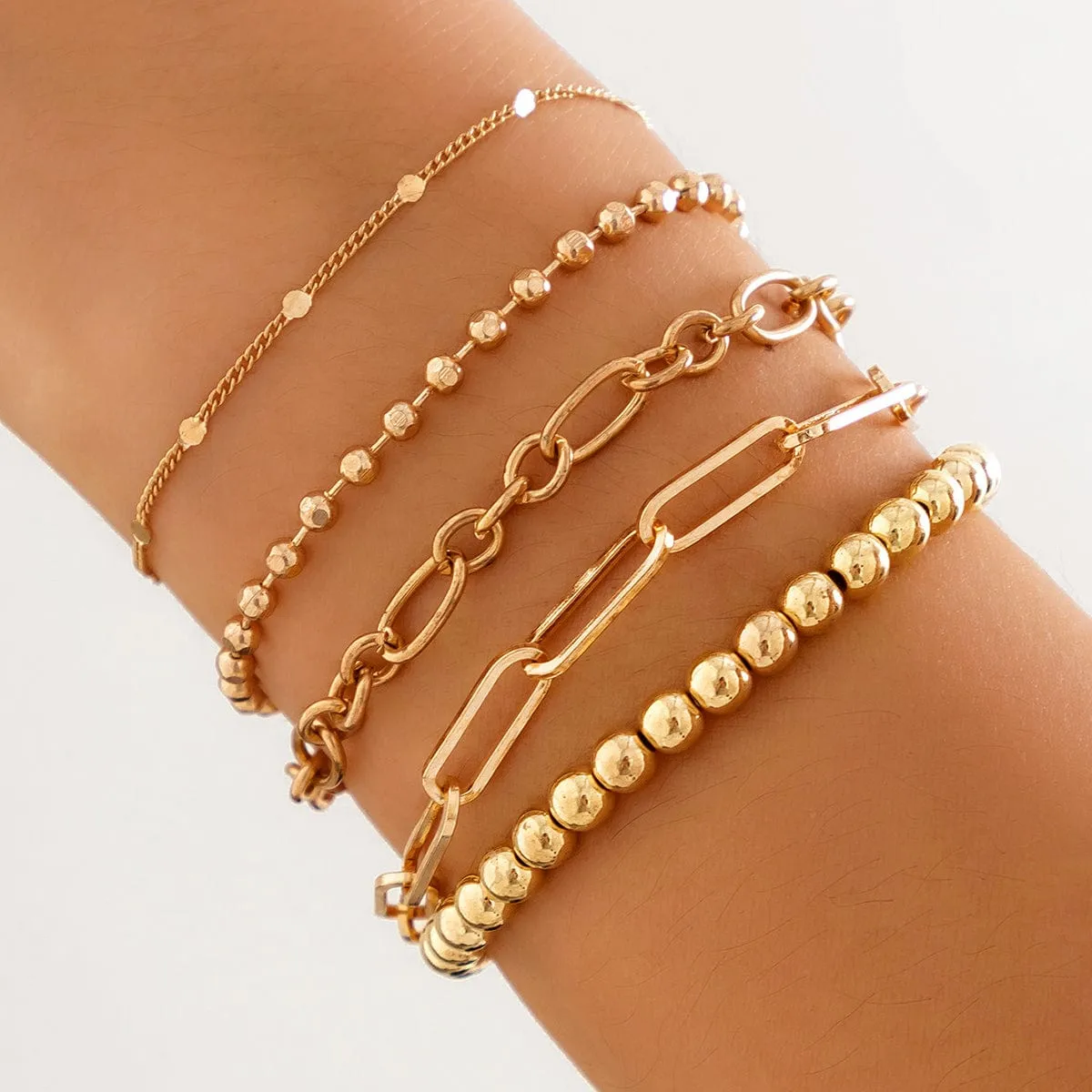Trendy 5pcs Gold Plated Ball Chain Bracelet Set
