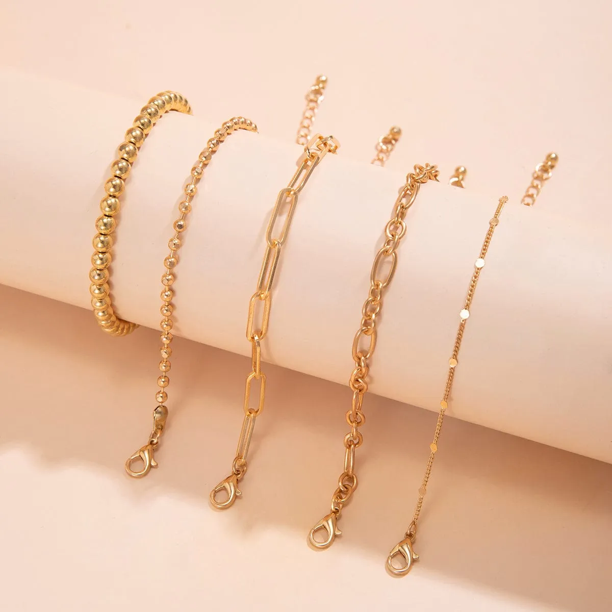 Trendy 5pcs Gold Plated Ball Chain Bracelet Set