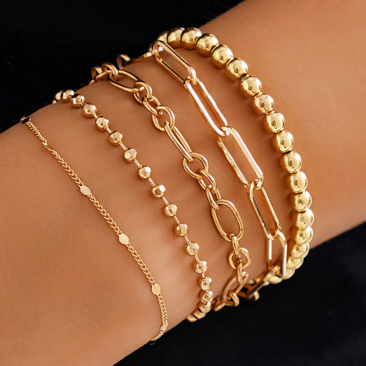 Trendy 5pcs Gold Plated Ball Chain Bracelet Set
