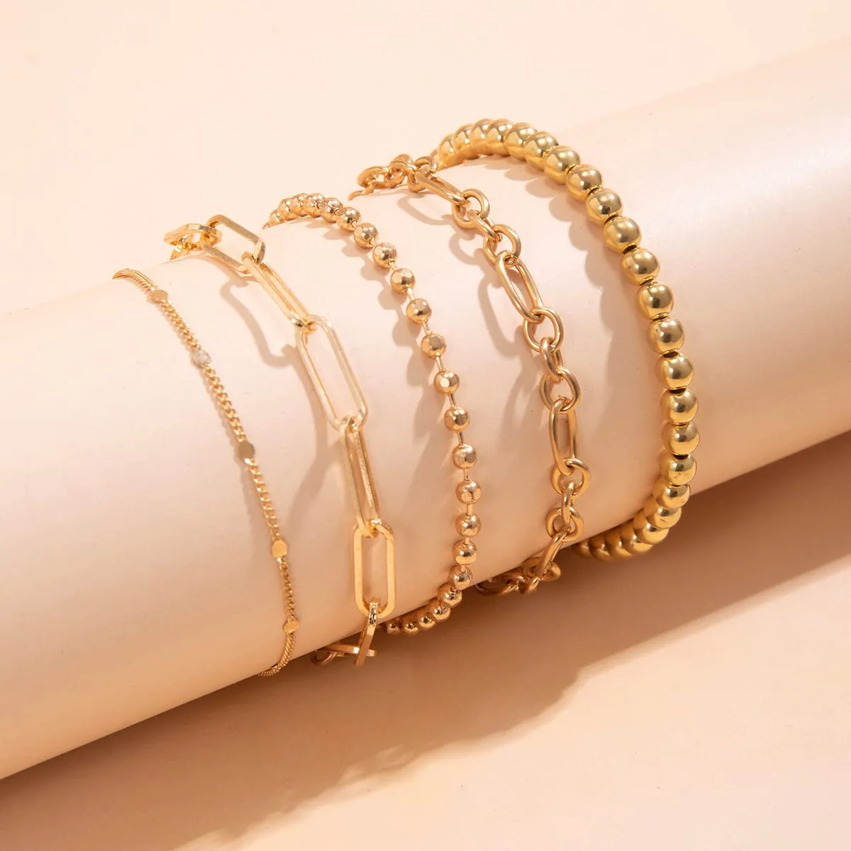 Trendy 5pcs Gold Plated Ball Chain Bracelet Set