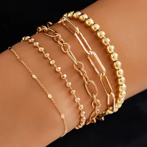 Trendy 5pcs Gold Plated Ball Chain Bracelet Set