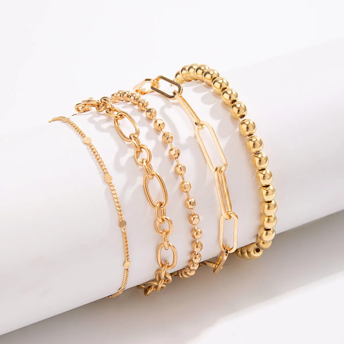 Trendy 5pcs Gold Plated Ball Chain Bracelet Set