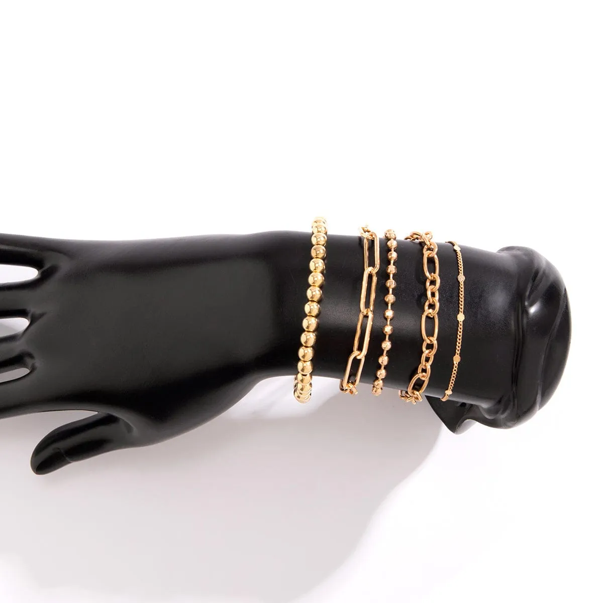 Trendy 5pcs Gold Plated Ball Chain Bracelet Set