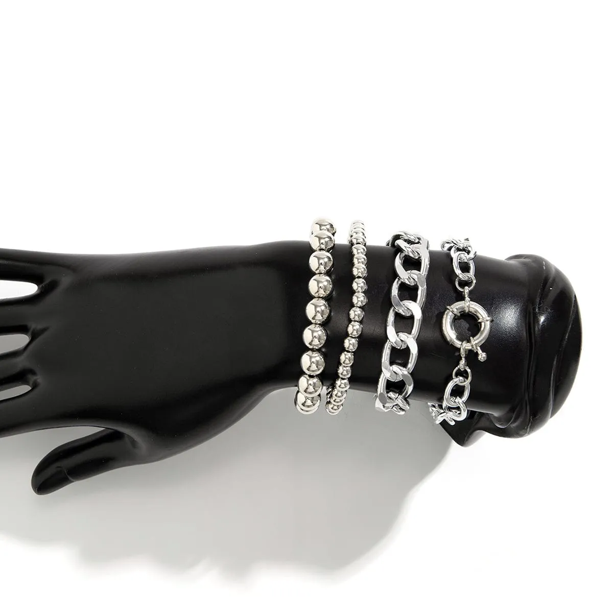 Trendy Curb Link Ball Chain Stackable Bracelet Set