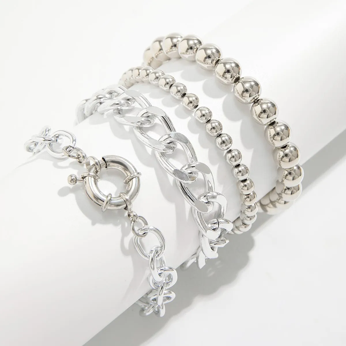 Trendy Curb Link Ball Chain Stackable Bracelet Set