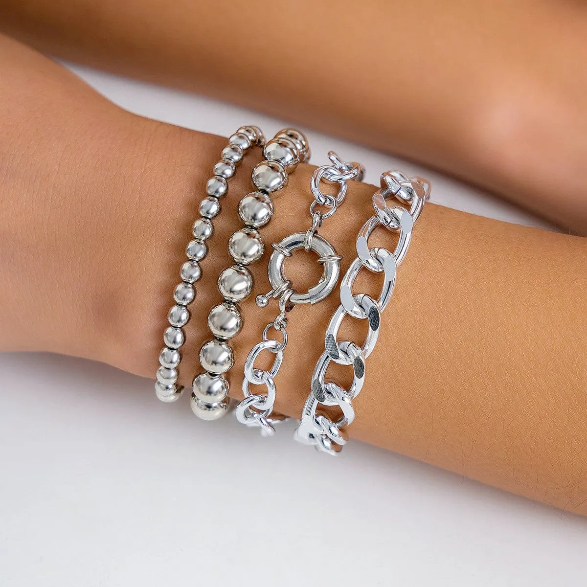 Trendy Curb Link Ball Chain Stackable Bracelet Set