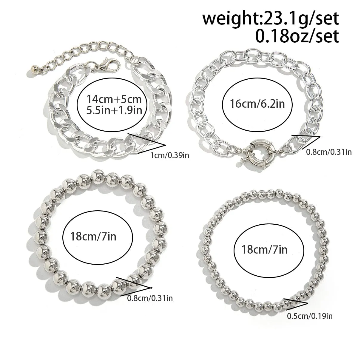 Trendy Curb Link Ball Chain Stackable Bracelet Set