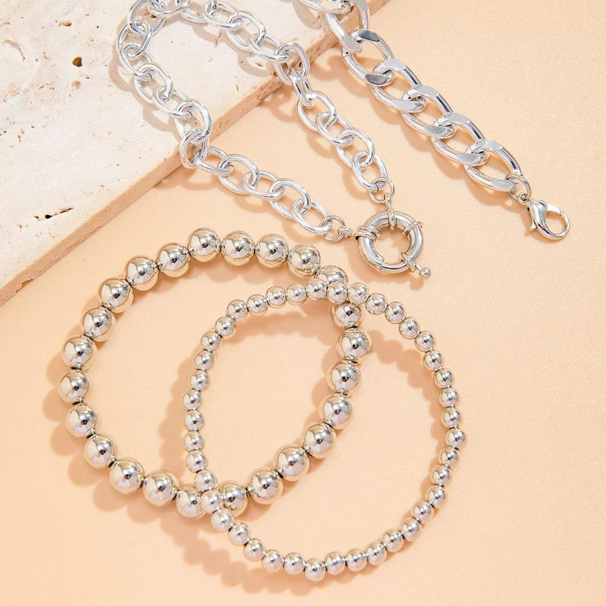 Trendy Curb Link Ball Chain Stackable Bracelet Set