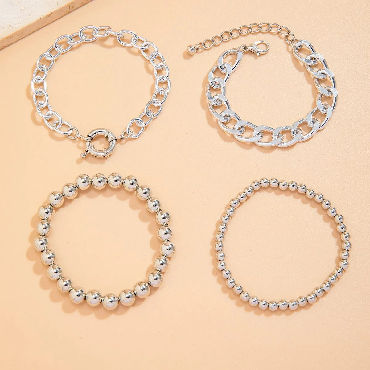 Trendy Curb Link Ball Chain Stackable Bracelet Set