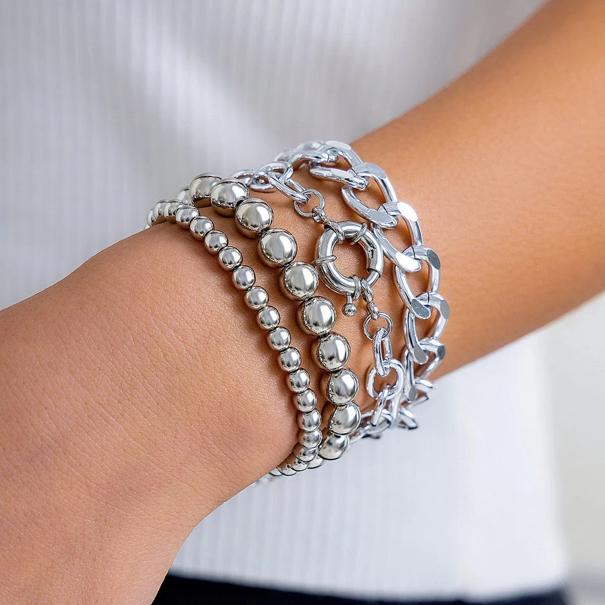 Trendy Curb Link Ball Chain Stackable Bracelet Set