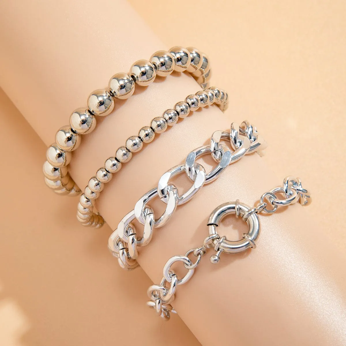 Trendy Curb Link Ball Chain Stackable Bracelet Set