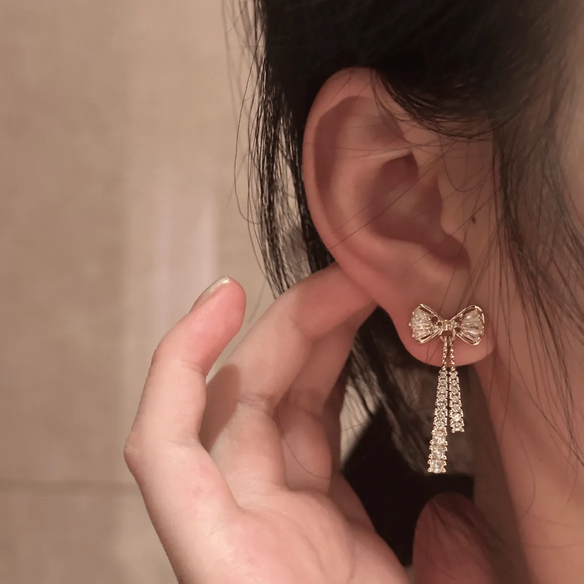 Trendy CZ Inlaid Bowknot Tassel Earrings