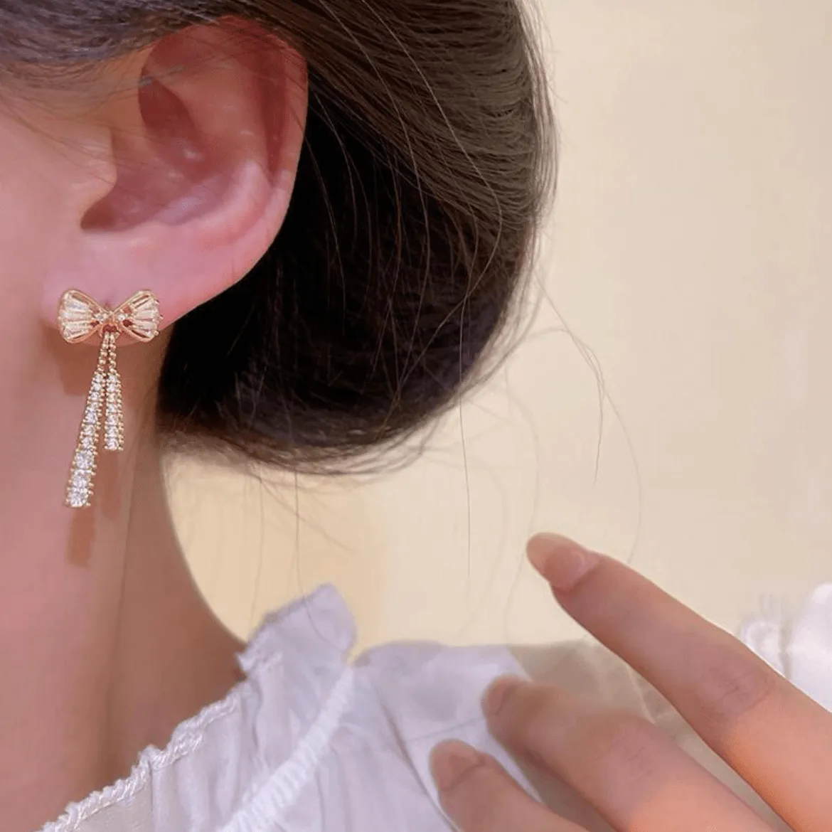 Trendy CZ Inlaid Bowknot Tassel Earrings