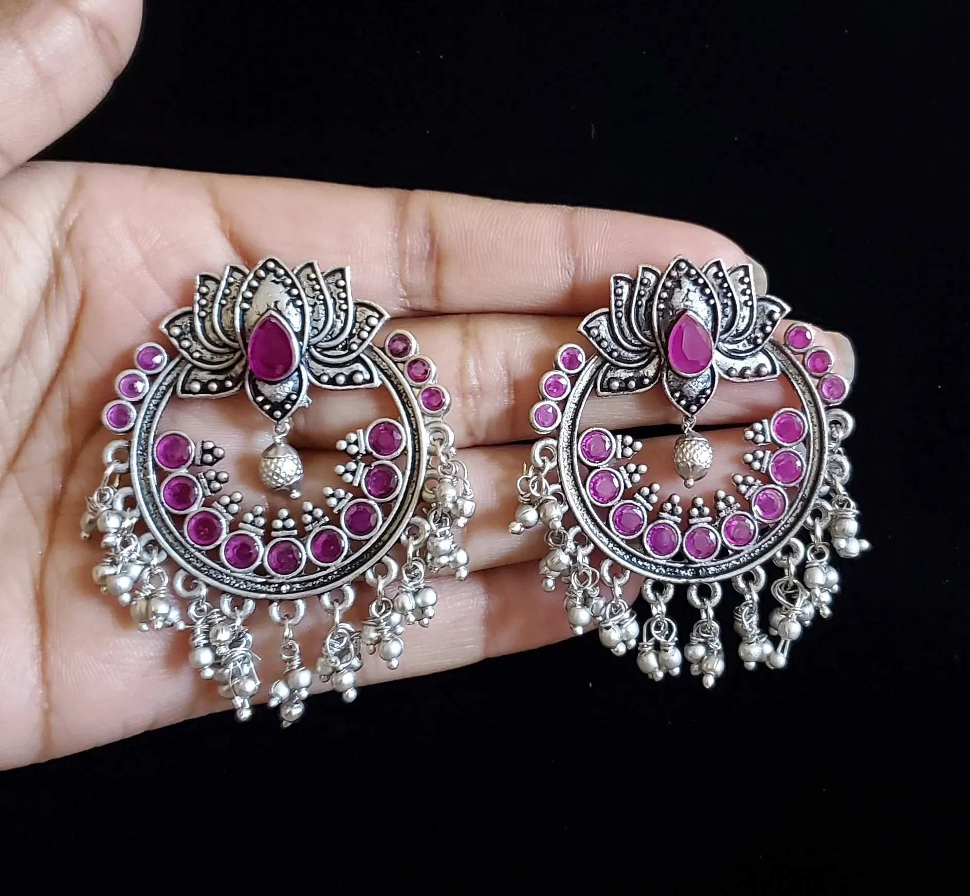 Trendy Earring With Oxidised Plating RN10 Ruby