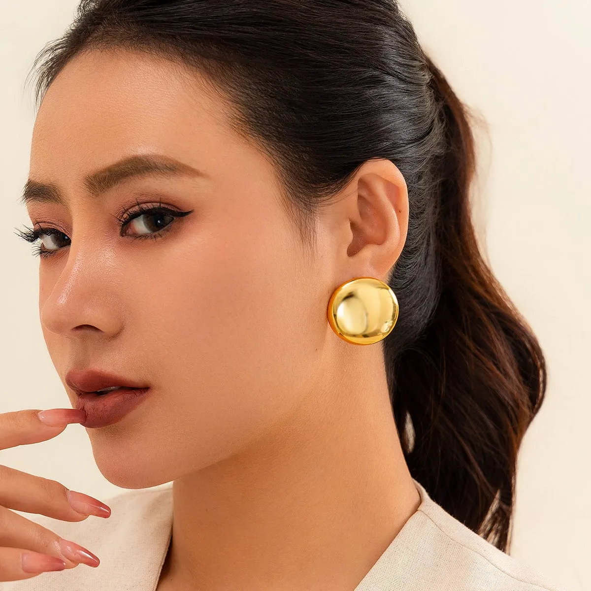Trendy Gold Plated Glossy Mirror Earrings