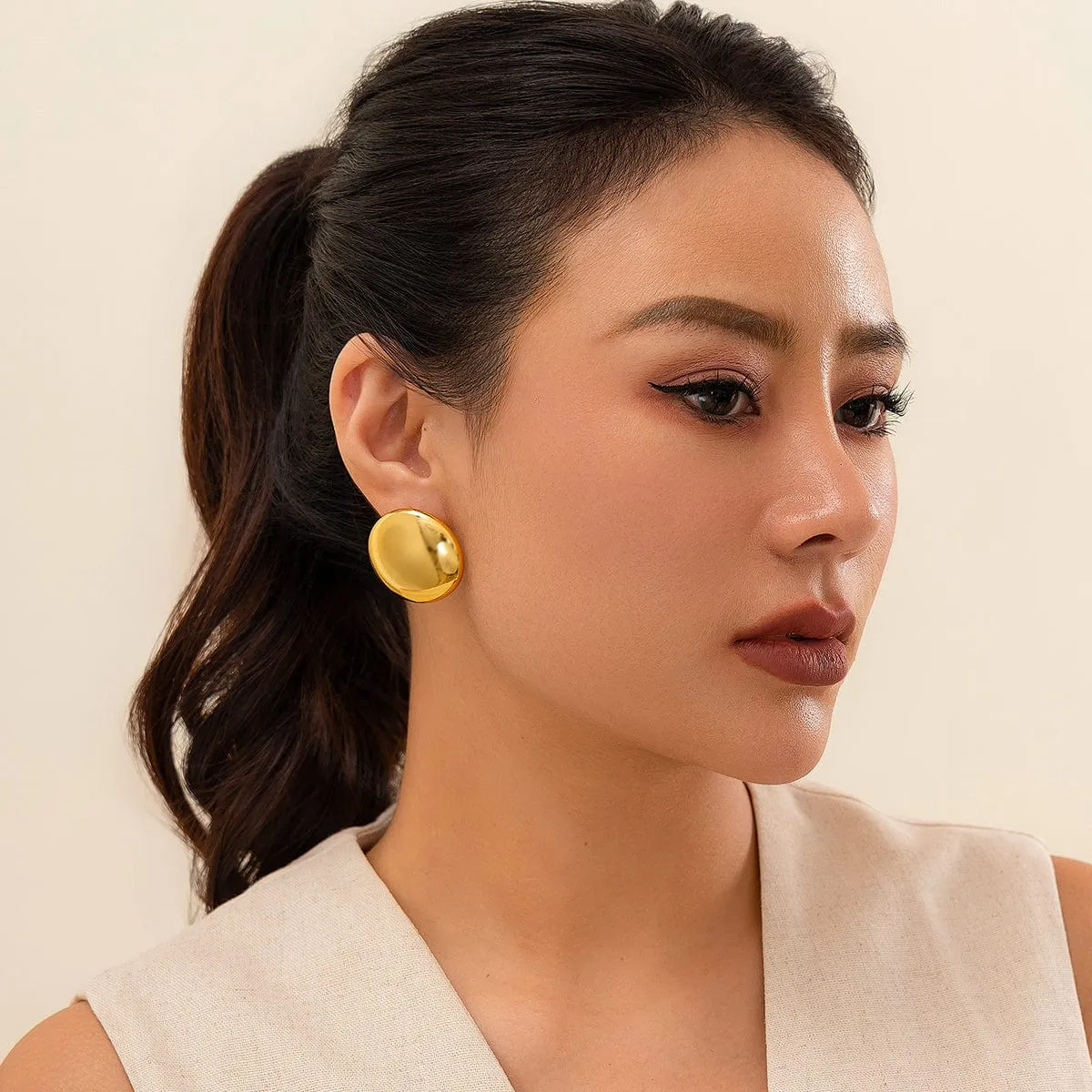 Trendy Gold Plated Glossy Mirror Earrings