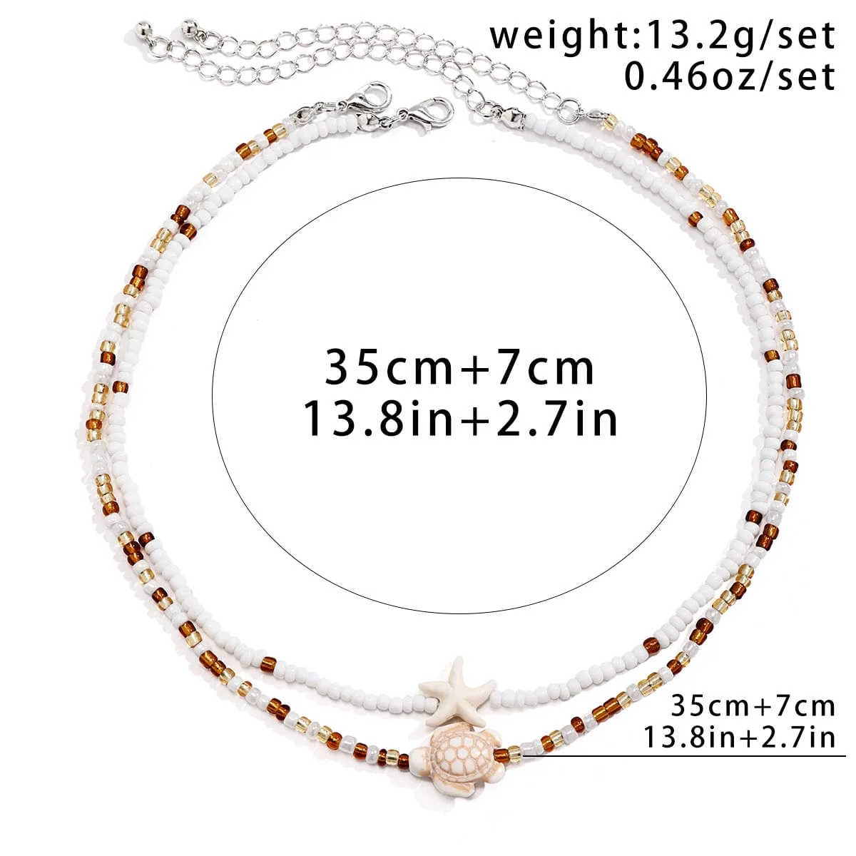 Trendy Layered Starfish Turtle Seed Bead Necklace Set