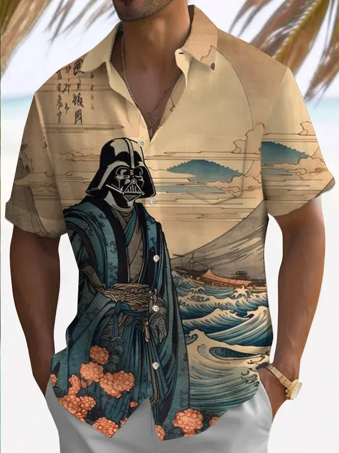 Trendy Samurai Print Short Sleeve Shirt