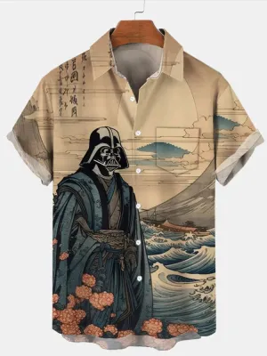 Trendy Samurai Print Short Sleeve Shirt