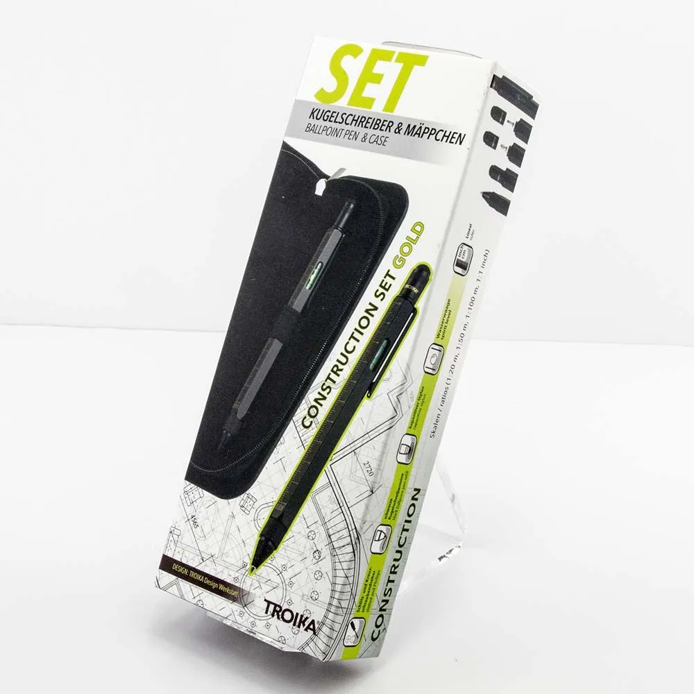 TROIKA Pen Case and Multi-Tasking Ballpoint Pen Set - Black & Gold