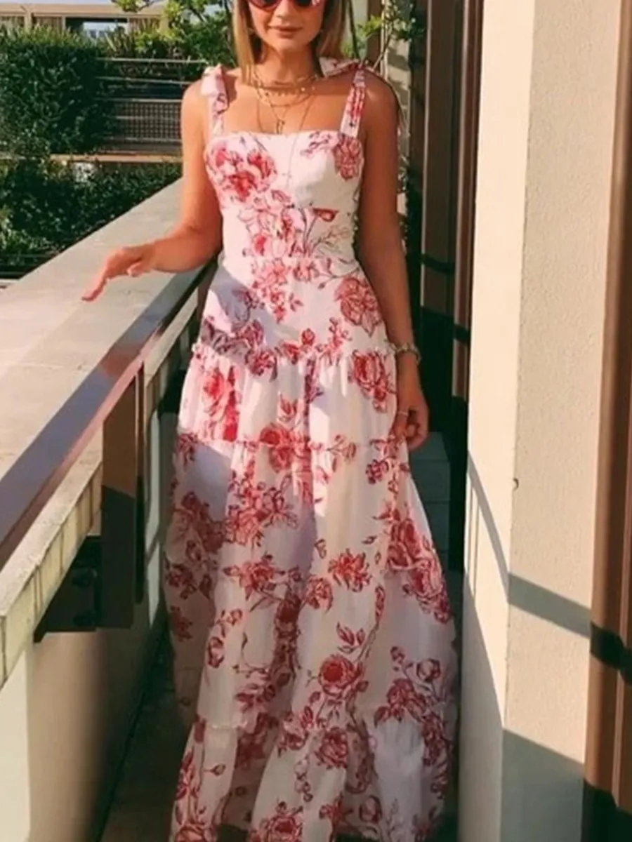 U-neck Sleeveless Print Maxi Dress