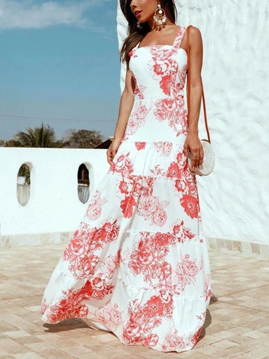 U-neck Sleeveless Print Maxi Dress