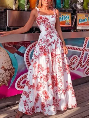 U-neck Sleeveless Print Maxi Dress