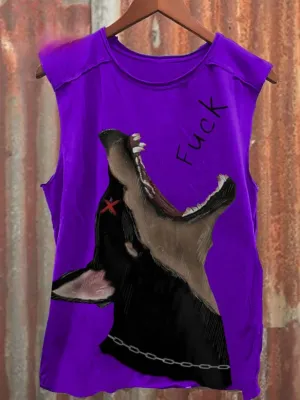 Unisex Black Dobermans Yelling Fuck Print Casual Tank Top