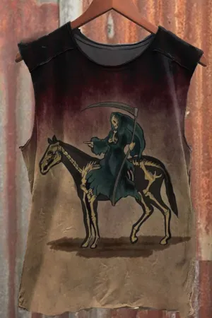 Unisex Death Was On Horse Print Casual Tank Top