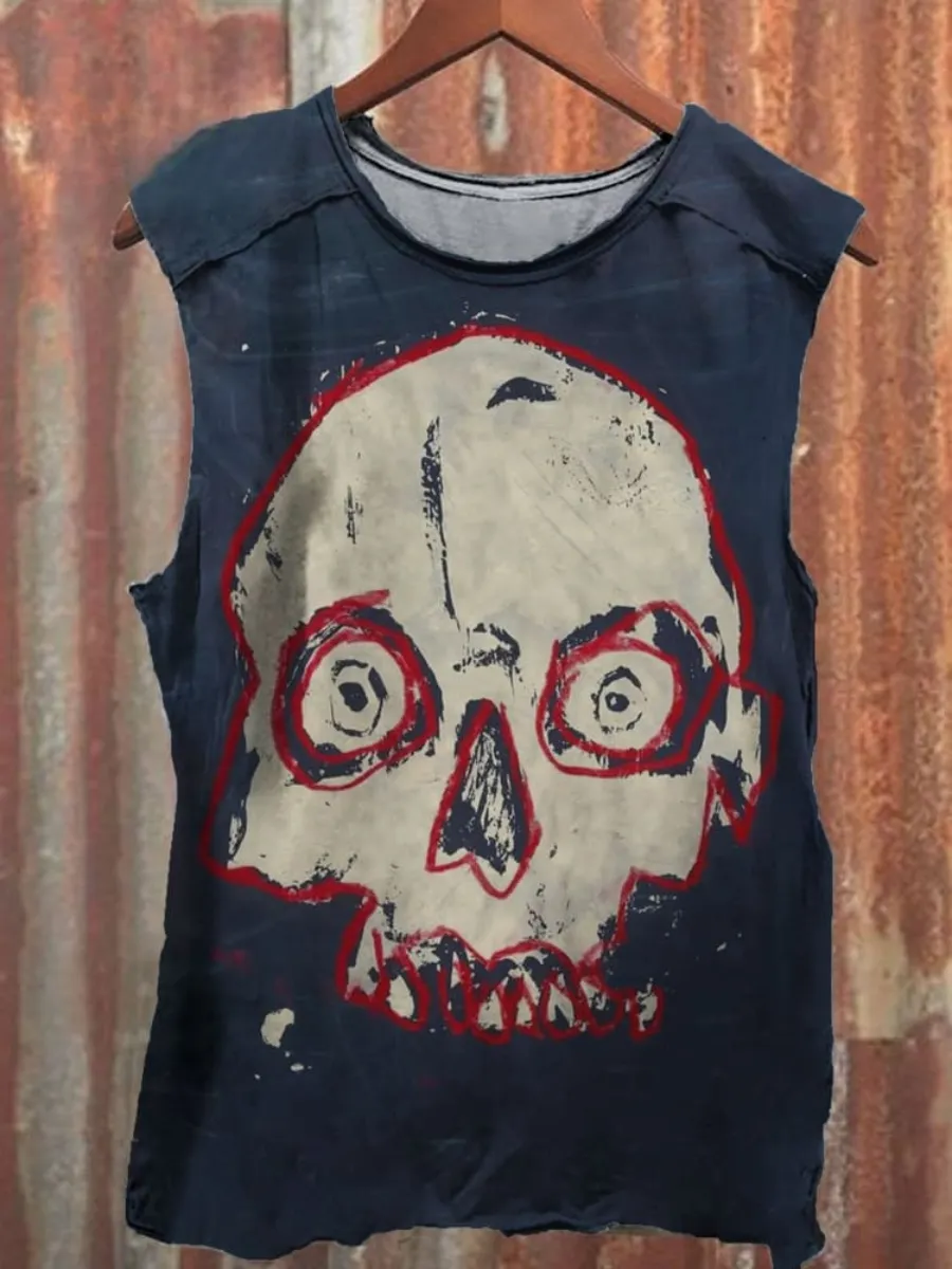 Unisex Graffiti Skull Print 100% Cotton Tank Top