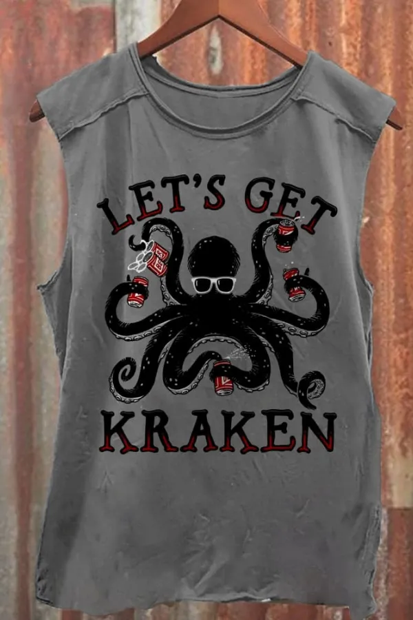 Unisex Let's Get Kraken Print Casual Tank Top