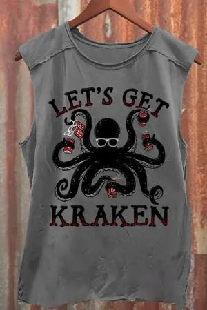 Unisex Let's Get Kraken Print Casual Tank Top