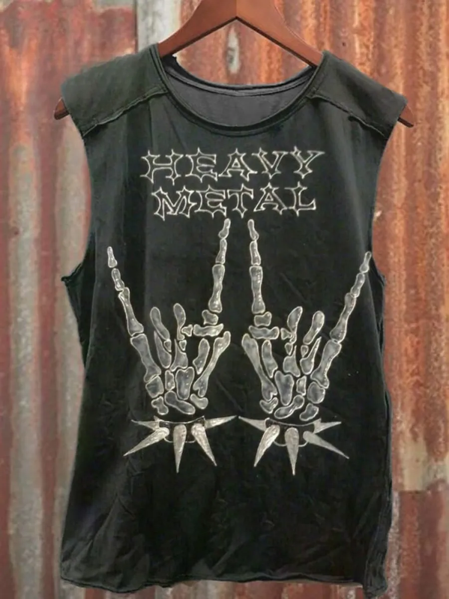 Unisex Retro Heavy Metal Music Skull Art Pattern Printed Casual Tank Top